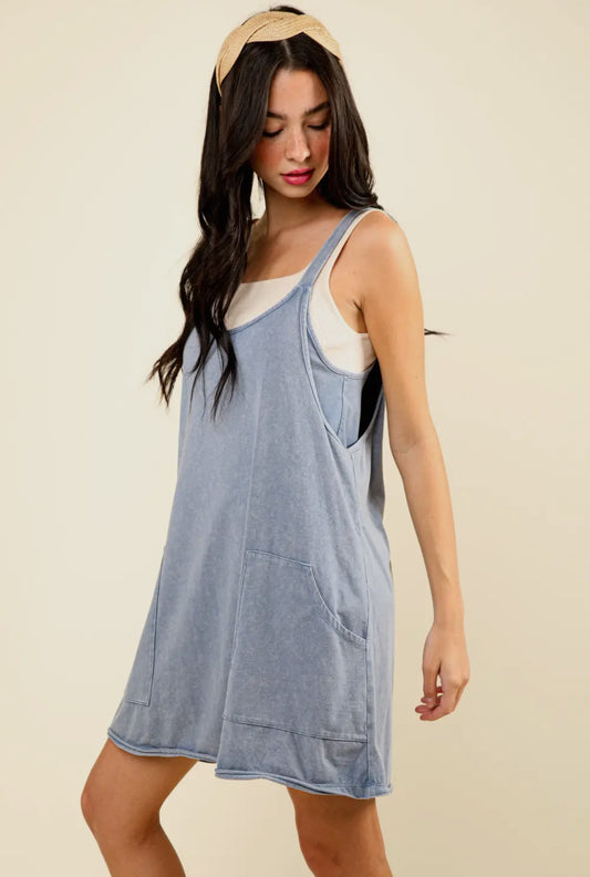 Denim Color Summer Dress Built in Shorts